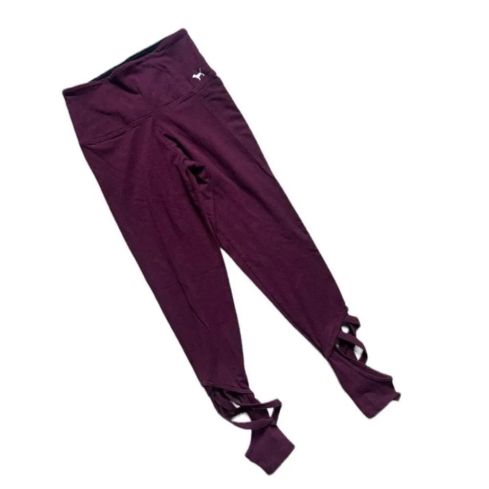 Womens Victorias Secret PINK Cage Leg Campus Dog Yoga Burgundy Leggings - Sz XS